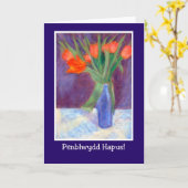 レッドチューリップ誕生日カード、ウェルシュグリーティング カード (黄色い花)