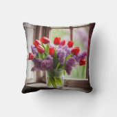 レッドチューリップ&薄紫ブーケ クッション (裏面)