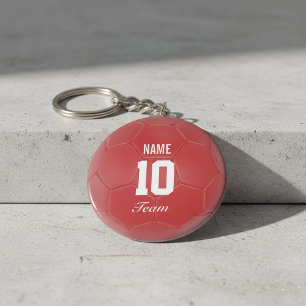 レッドチームのサッカーボールパーソナライズされた名 キーホルダー