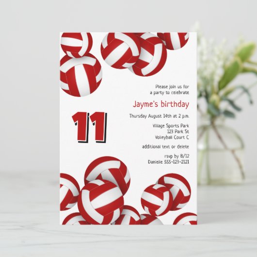 レッドチームカラーバレーボール子供の誕生日 招待状 (スタンド正面)