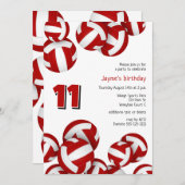 レッドチームカラーバレーボール子供の誕生日 招待状 (正面/裏面)