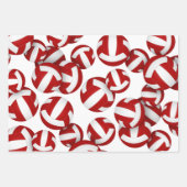 レッドチーム色バレーボール3pcコーディネート ラッピングペーパーシート (正面)