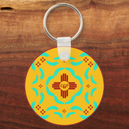 レッドツィアシンボルニューメキシコターコイズ羽 キーホルダー