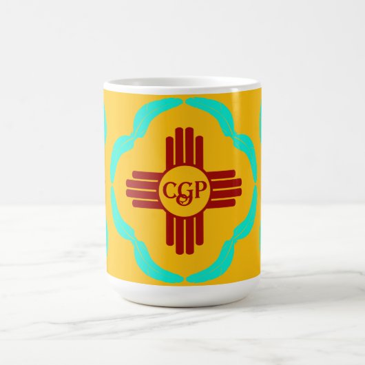 レッドツィアシンボルニューメキシコターコイズ羽 コーヒーマグカップ (中央)