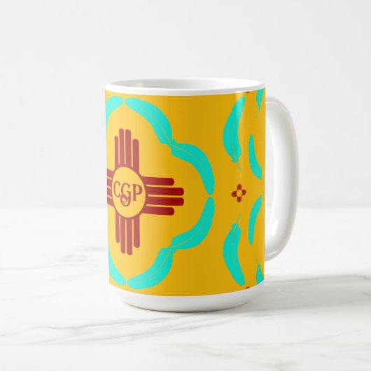 レッドツィアシンボルニューメキシコターコイズ羽 コーヒーマグカップ (正面右)