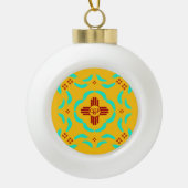 レッドツィアシンボルニューメキシコターコイズ羽 セラミックボールオーナメント (正面)