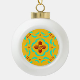 レッドツィアシンボルニューメキシコターコイズ羽 セラミックボールオーナメント