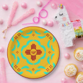 レッドツィアシンボルニューメキシコターコイズ羽 ペーパープレート (パーティー)