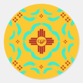 レッドツィアシンボルニューメキシコターコイズ羽 ラウンドシール (正面)