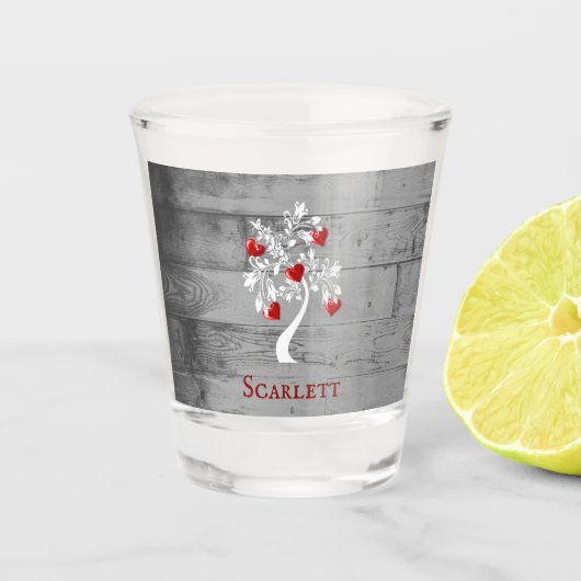 レッドツリーのハートパーソナライズされたショットグラス ショットグラス (正面)