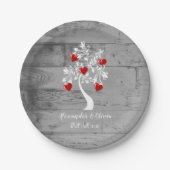 レッドツリーのハート結婚の紙プレート ペーパープレート (正面)