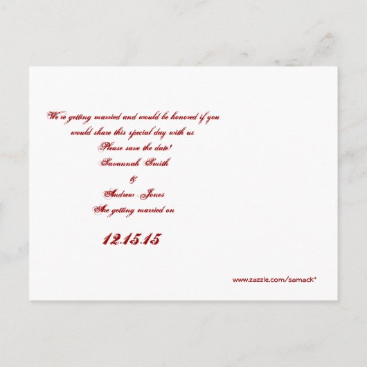 レッドツリーウェディング Tシャツ、ギフト、ステッカー＆ウェディングファボリット 案内ポストカード (裏面)