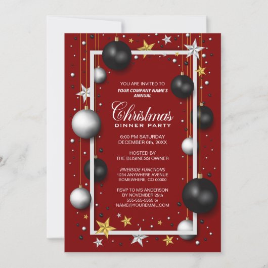 レッドツリーオーナメント企業のクリスマスディナー 招待状 (正面)