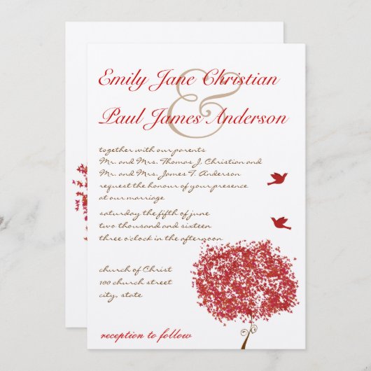 レッドツリーハミングバード結婚式招待状 招待状 (正面/裏面)