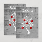 レッドツリーハートウェディングレセプションテーブルカード 招待状 (正面/裏面)