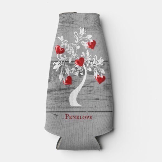 レッドツリーハートパーソナライズされたボトルクール ボトルクーラー (正面)