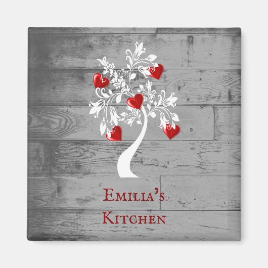 レッドツリーハートパーソナライズされた磁石 マグネット (正面)