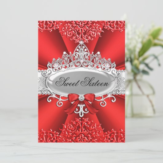 レッドティアラ&ダマスクスウィート16バースデーパーティー 招待状 (スタンド正面)