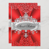 レッドティアラ&ダマスクスウィート16バースデーパーティー 招待状 (正面/裏面)