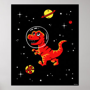レッドティラノサウルスレックスディノスイン宇宙 ポスター