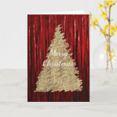 レッドティンセル金ゴールドグリッタークリスマスツリー カード (黄色い花)