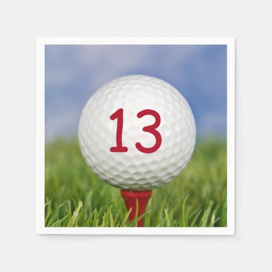 レッドティーに13歳の誕生日ホワイトゴルフボール スタンダードカクテルナプキン (正面)