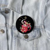 レッドティーカップシナモンスティックポインセチア、金ゴールド星 缶バッジ (インサイチュ)