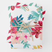 レッドティール(緑がかった色)ウォーターカラーフローラ緑ストライプ色 ラッピングペーパーシート (インサイチュ)