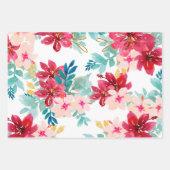 レッドティール(緑がかった色)ウォーターカラーフローラ緑ストライプ色 ラッピングペーパーシート (正面)