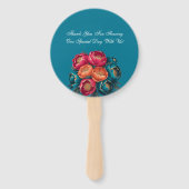 レッドティール（緑がかった色）オレンジ牡丹開花金ゴールドトリム結婚ズ ハンドファン (裏面)