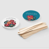 レッドティール（緑がかった色）オレンジ牡丹開花金ゴールドトリム結婚ズ ハンドファン (組立なし)