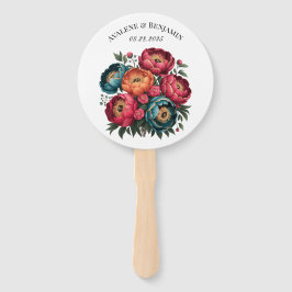 レッドティール（緑がかった色）オレンジ牡丹開花金ゴールドトリム結婚ズ ハンドファン