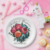 レッドティール(緑がかった色)オレンジ牡丹開花金ゴールドトリム結婚ズ ペーパープレート (パーティー)