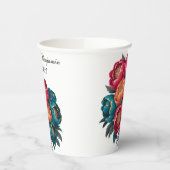 レッドティール(緑がかった色)オレンジ牡丹開花金ゴールドトリム結婚ズ 紙コップ (左)