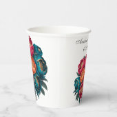 レッドティール(緑がかった色)オレンジ牡丹開花金ゴールドトリム結婚ズ 紙コップ (右)