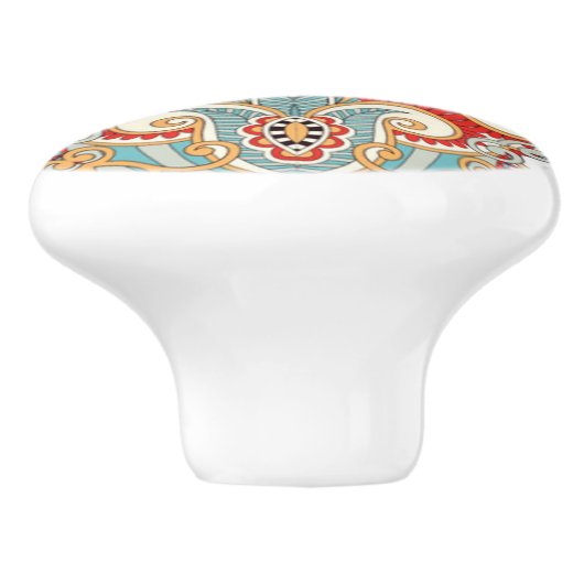 レッドティール（緑がかった色）グレーブルーサニーイエローエールロー万華鏡のように千変万化するパターン セラミックノブ (側面)