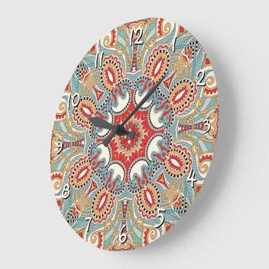 レッドティール(緑がかった色)グレーブルーサニーイエローエールロー万華鏡のように千変万化するパターン ラージ壁時計 (傾斜)