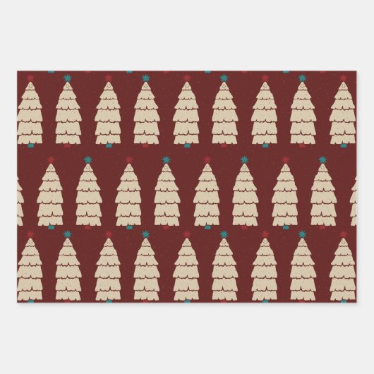 レッドティール(緑がかった色)ピンクヴィンテエレガントージクリスマスウィムシー ラッピングペーパーシート (正面2)