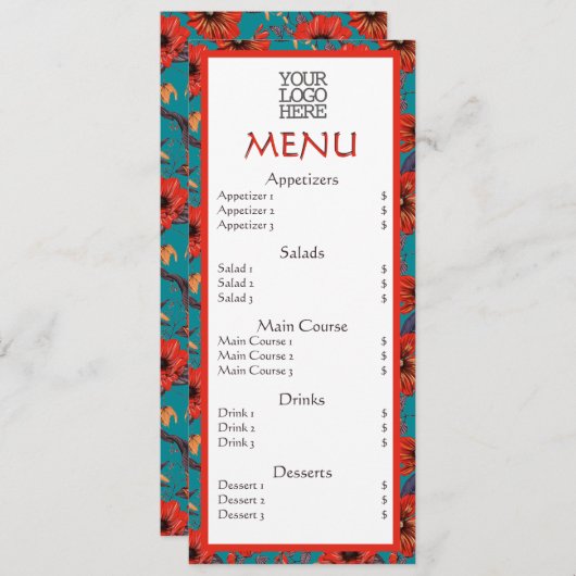 レッドティール（緑がかった色）フローラカフェレストランメニュー メニュー (正面/裏面)