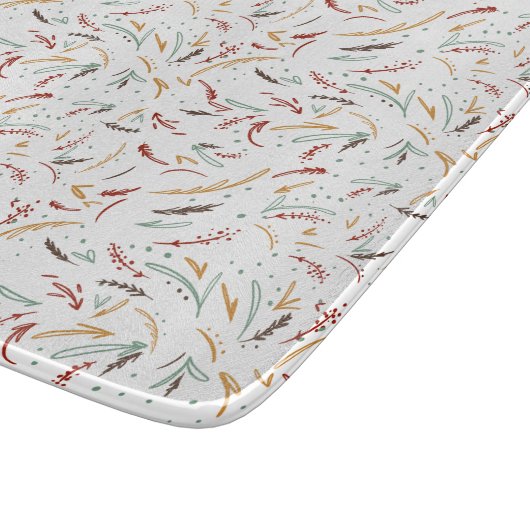 レッドティール（緑がかった色）&ブラウン葉ズアンドベリーホリデイ カッティングボード (角)