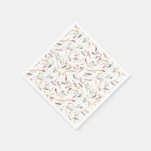 レッドティール(緑がかった色)&ブラウン葉ズアンドベリーホリデイ スタンダードカクテルナプキン (角)