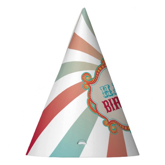 レッドティール(緑がかった色)ブルーヴィンテージサーカスカーニバル誕生日 パーティーハット (左)