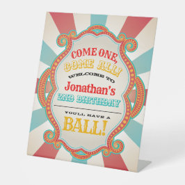 レッドティール（緑がかった色）ブルーヴィンテージサーカス誕生日歓迎 台座サイン