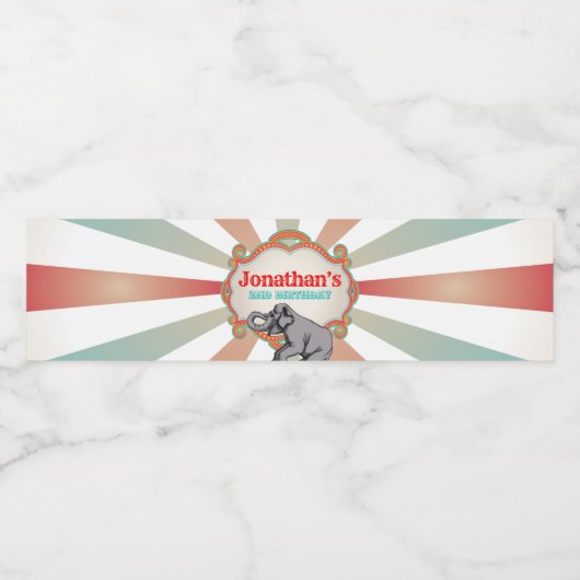 レッドティール(緑がかった色)ブルーヴィンテージサーカス誕生日 ペットボトルラベル (シングルラベル)