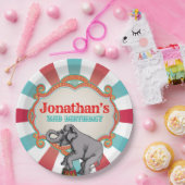 レッドティール（緑がかった色）ブルーヴィンテージサーカス誕生日 ペーパープレート (パーティー)