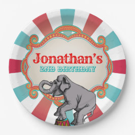 レッドティール（緑がかった色）ブルーヴィンテージサーカス誕生日 ペーパープレート