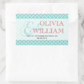 レッドティール（緑がかった色）モロッコタイルアンパサンド結婚式の引き出物 長方形シール (バッグ)