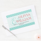 レッドティール（緑がかった色）モロッコタイルアンパサンド結婚式の引き出物 長方形シール (封筒)