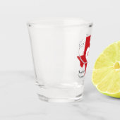 レッドテキサスカーリングリボン結婚式の日付 ショットグラス (左)