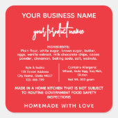 レッドテキサス州コテージ法フードラベルシール スクエアシール (正面)